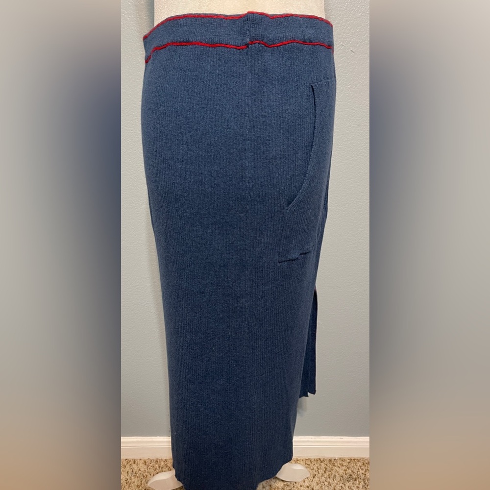 ModCloth Knit Skirt Blue Red Trim Pockets Pull On Academia Preppy Office XL NWT - Picture 5 of 11